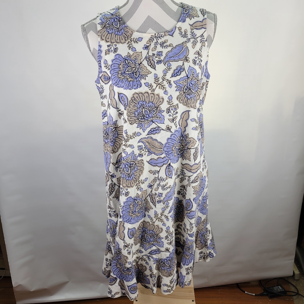 Tommy Hilfiger Linen Blend Sleeveless Dress Paisley Flounce Hem Size 8